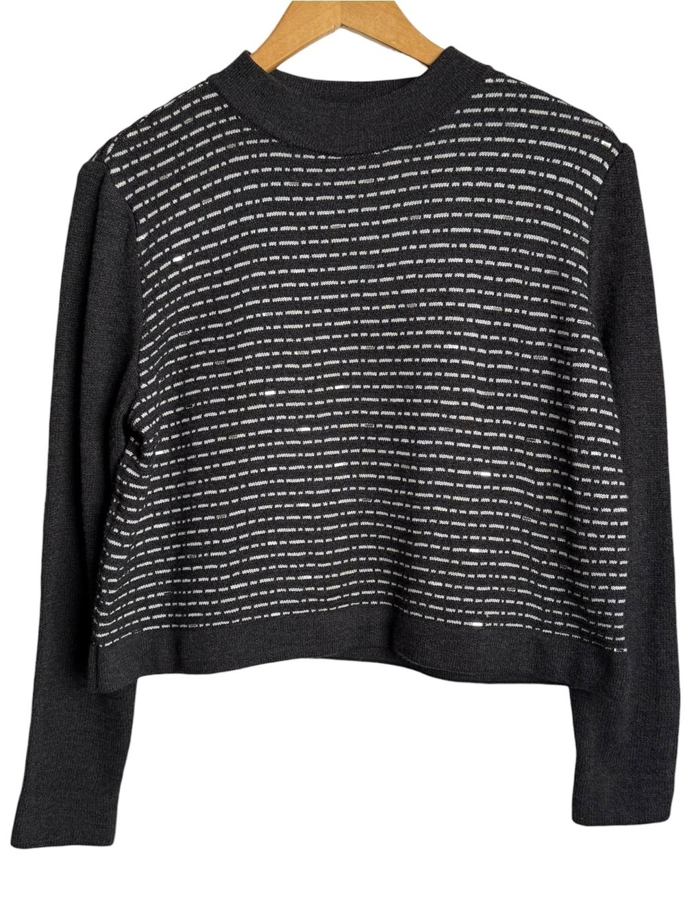 St John Sport Paillette Sequin Pullover Sweater Size Medium Gray Vintage 2002